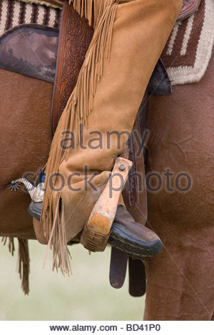 cowboy in saddle, boots in stirrups photo